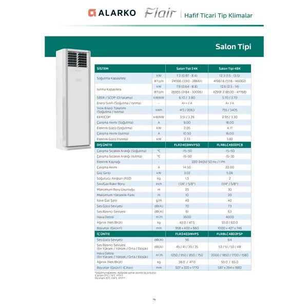 Alarko Carrier Salon Tipi 42.000 Btu Inverter Klima 48k - Görsel 2