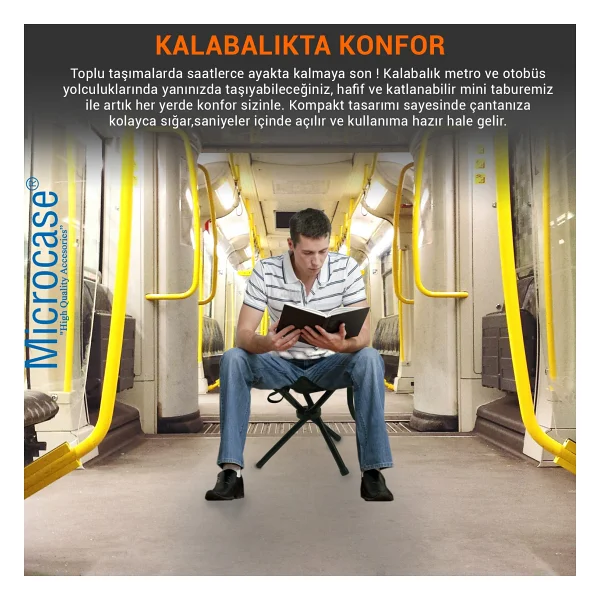 Microcase Çok Amaçlı Katlanabilir Seyahat Kamp Balıkçı Metro Metrobüs Tramvay Için Tabure 26cm - Al5335 - Görsel 5