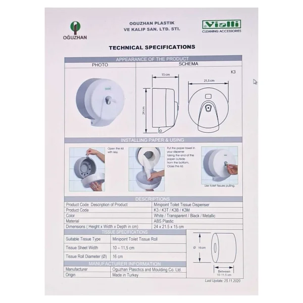 Vialli K3b Mini Siyah Tuvalet Kağıdı Dispenseri - Görsel 4