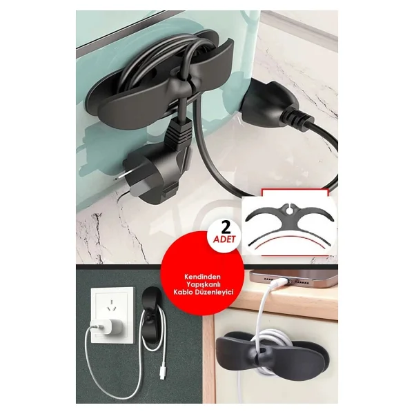 Düzenleyici Çok Amaçlı Organizer Airfryer Kablo Sarma Aparatı Yapışkanlı Kablo Sabitleyici 2 Adet - Görsel 2