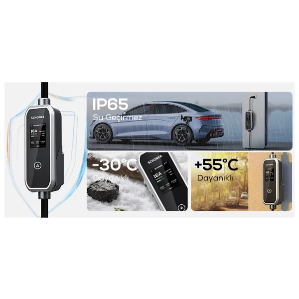 Schoner 3.5kw Taşınabilir Elektrikli Araç Şarj Istasyonu -Tak Ve Şarj Et- Wi-Fi / Bluetooth Smart 5 Metre Tip2 Kablolu - Görsel 4