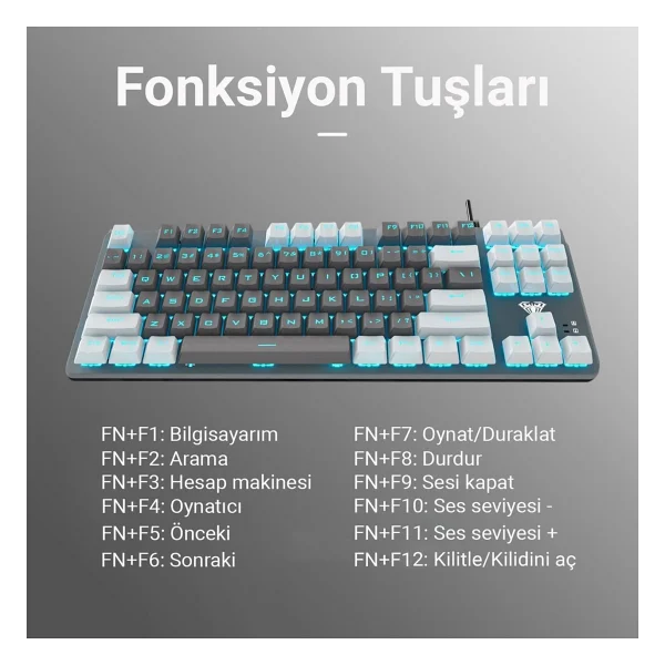 Aula F3287 Blue Switch Kablolu Mekanik Oyuncu Klavyesi - Görsel 8