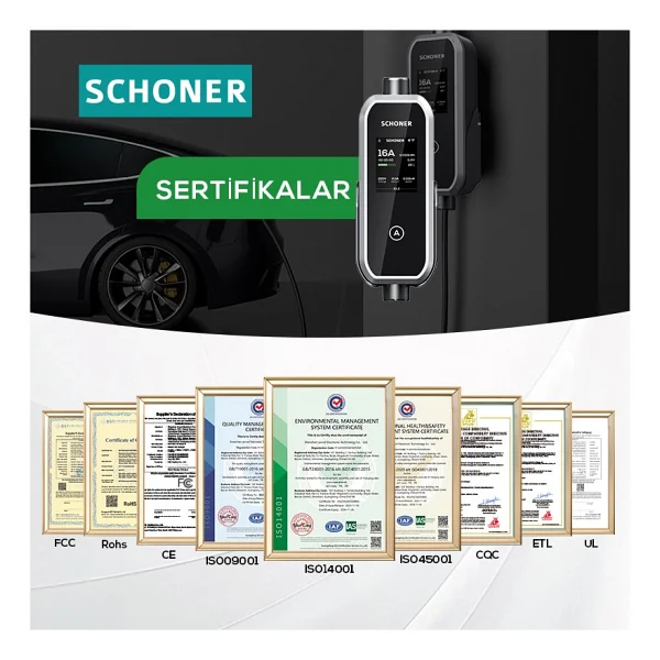 Schoner 3.5kw Taşınabilir Elektrikli Araç Şarj Istasyonu -Tak Ve Şarj Et- Wi-Fi / Bluetooth Smart 5 Metre Tip2 Kablolu - Görsel 6