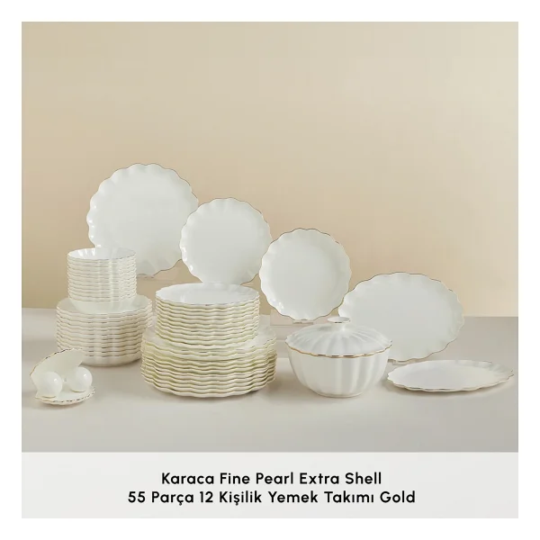Karaca Fine Pearl Extra Shell Gold 55 Parça 12 Kişilik Yemek Takımı - Görsel 5