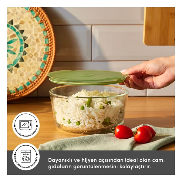Karaca Green 1650 Ml Yuvarlak Cam Saklama Kabı - Görsel 3