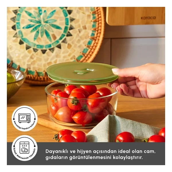 Karaca Green 850 ml Yuvarlak Cam Saklama Kabı - Görsel 3