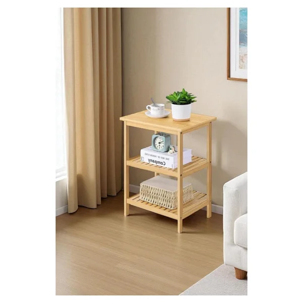 Digithome Bambu 3 Raflı Komodin Yan Sehpa Yan Sehpa Düzenleyici Orta Sehpa Db-0024 - Görsel 9