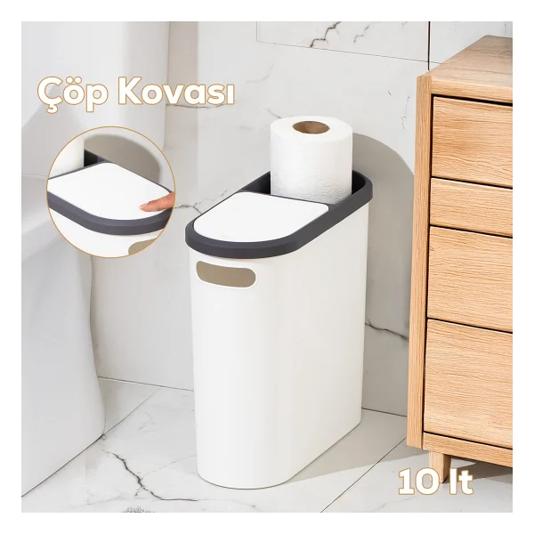Porsima M-325 Kapaklı Çöp Kutusu 10lt Beyaz Plastik Banyo Ve Mutfak İçin Pratik Çöp Kovası - Görsel 3