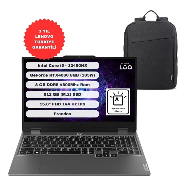 Lenovo Loq 15ıax9 83gs00pgtr İ5-12450hx 8 GB 512 GB SSD Rtx4060 15.6" Full HD Gaming Laptop - Görsel 8