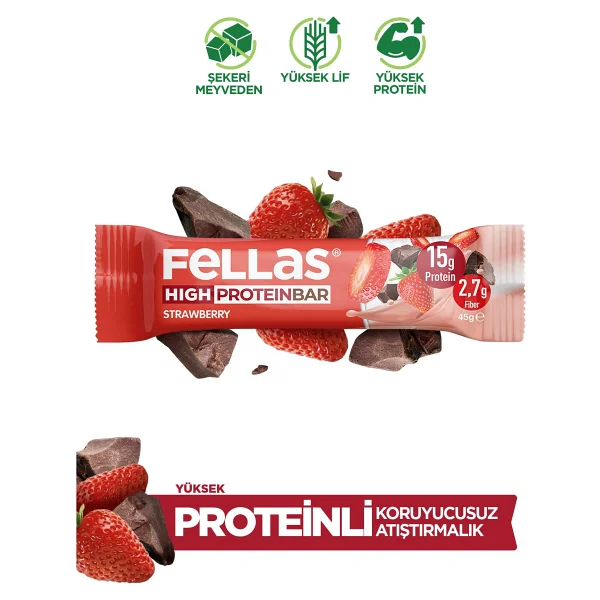Fellas Yüksek Protein Bar - Çilekli 45 G X 12 Adet - Görsel 8