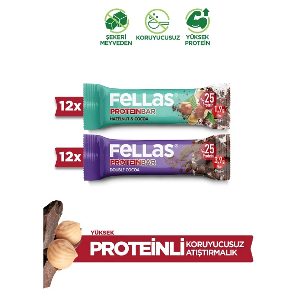 Fellas Protein Bar (32 G) Süper İkili Kutu - 24 Adet (Duble Kakaolu X 12 + Fındıklı Ve Kakaolu X 12) - Görsel 8