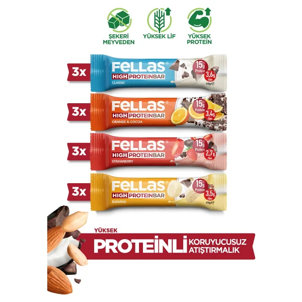 Fellas Yüksek Protein Bar 45 G Karma Kutu 12 Adet (4 Çeşit) - Görsel 8