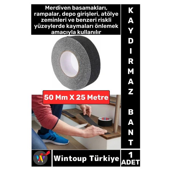 Ultra Güçlü Yapışkan Isg Iş Yeri Ev Depo Kaygan Zemin Merdiven Siyah Kaydırmaz Bant 50 Mm X 25 Metre - Görsel 4