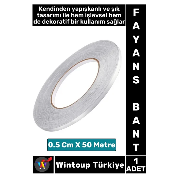 Uzun Ömürlü Kendinden Yapışkanlı Karo Zemin Fayans Derz 0.5 Cm X 50 Metre Gri Şerit Bant - Görsel 6
