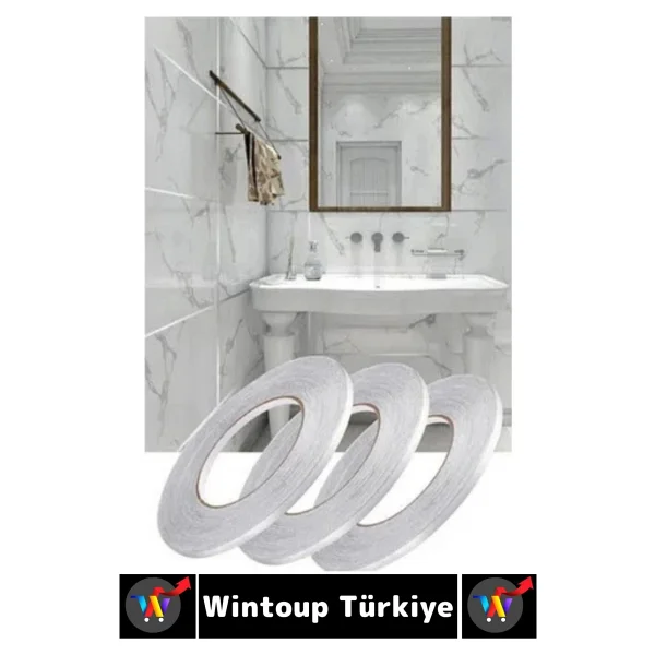 Uzun Ömürlü Kendinden Yapışkanlı Karo Zemin Fayans Derz 0.5 Cm X 50 Metre Gri Şerit Bant - Görsel 3