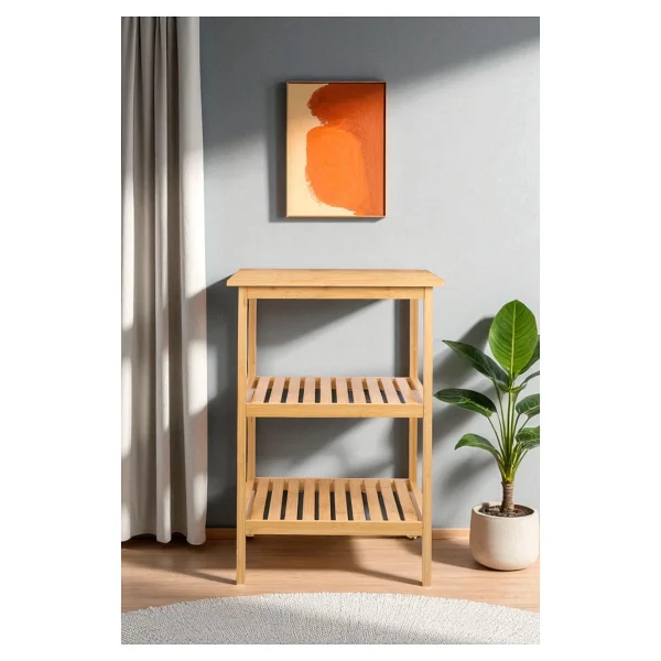 Digithome Bambu 3 Raflı Komodin Yan Sehpa Yan Sehpa Düzenleyici Orta Sehpa Db-0024 - Görsel 3