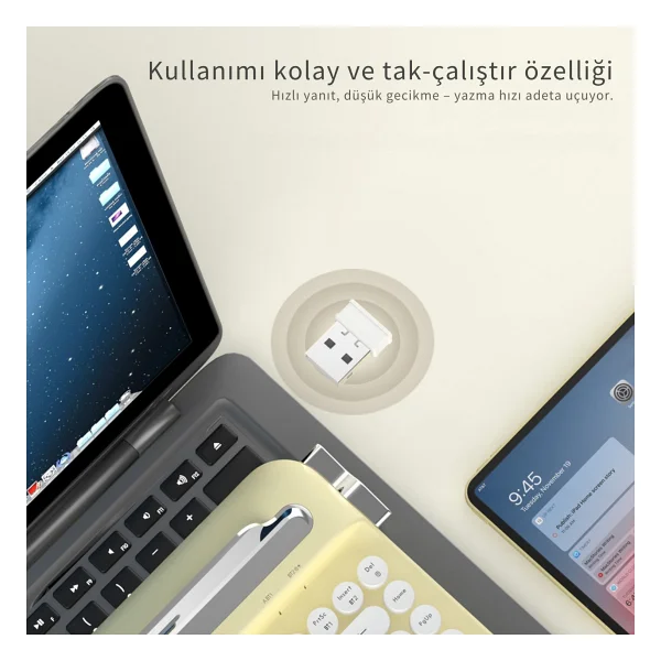 Ajazz AF84 TKL Sarı Kablosuz Klavye - Görsel 4