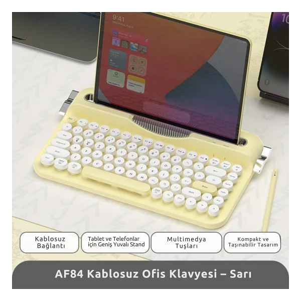 Ajazz AF84 TKL Sarı Kablosuz Klavye - Görsel 5