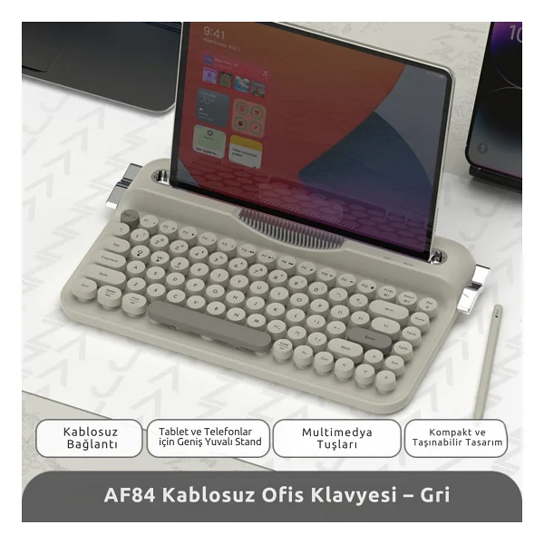 Ajazz AF84 TKL Gri Kablosuz Klavye - Görsel 2