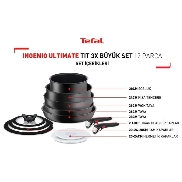 Tefal Ingenio Ultimate Titanyum 3x 12 Parça Büyük Tava Tencere Seti - Görsel 2