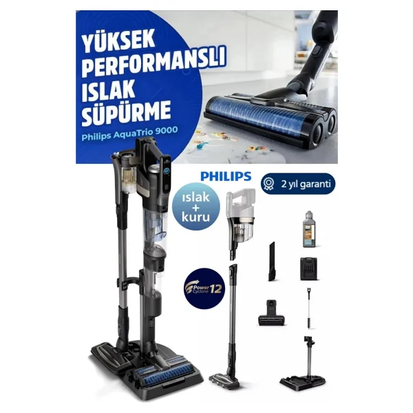 Philips Aqua Trio Yeni 9000 Serisi 3'ü 1 Arada (Islak, Kuru Ve Moplu) Sarjlı Ve Kablosuz Dik Süpürge - Görsel 9