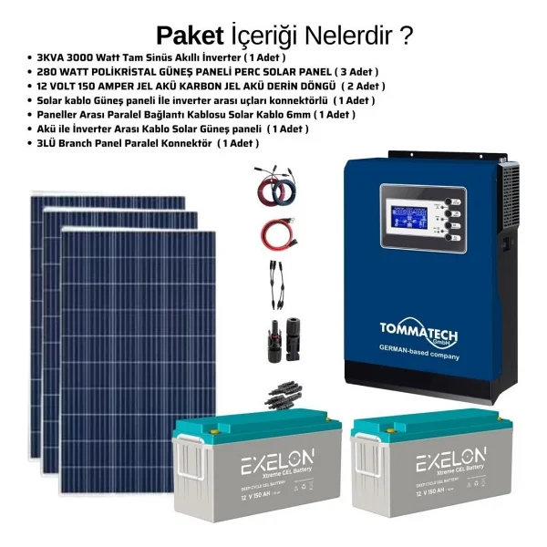 Teknovasyon Arge Güneş Enerjisi Bağ Evi Solar Paketi 3kva Inverter 280w Güneş Paneli 150ah Jel Akü - Görsel 3