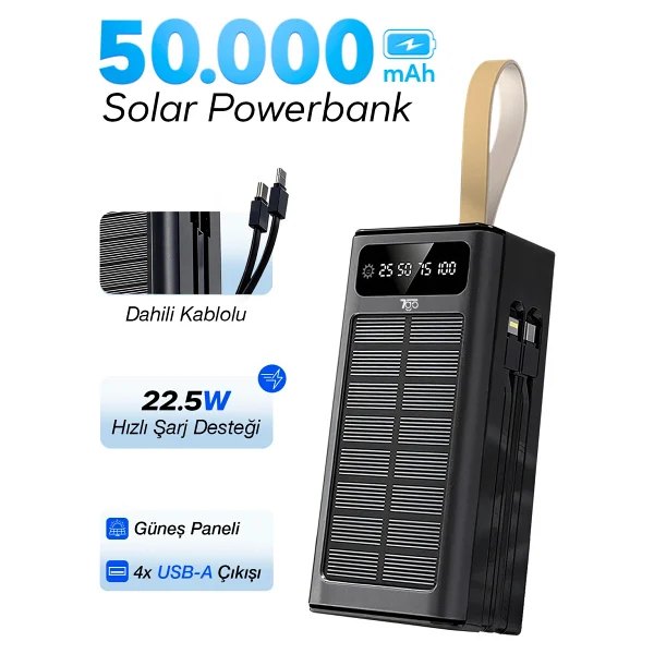 7go Gpw-01 Solar 50000 mAh Hızlı Şarj Powerbank - Görsel 9