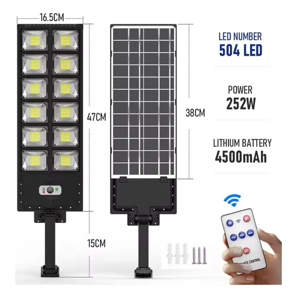 Sge Teknoloji Solar 12000 Lümen 504 LED Hareket Sensörlü Kumandalı Bahçe Sokak Garaj Ev Aydınlatma Lambası Işık - Görsel 5