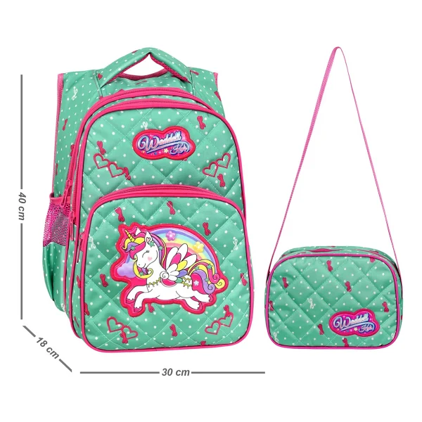 Waddell 24003 Unicorn Desenli Mint Yeşili Beslenme + İlkokul Sırt Çantası - Görsel 7