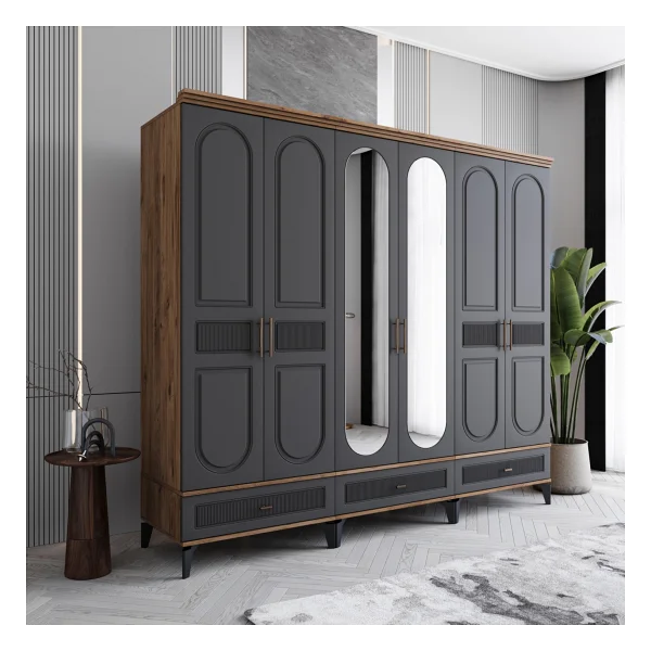 Monzıo Libra 6 Kapaklı Çekmeceli Gardırop %100 Mdf - Görsel 2