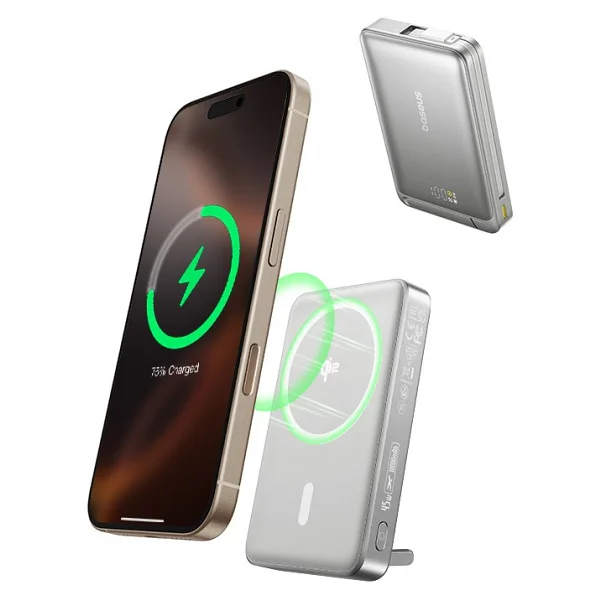 Baseus Nomos Qi2 Gri 10000 mAh Hızlı Şarj Magsafe Powerbank - Görsel 5