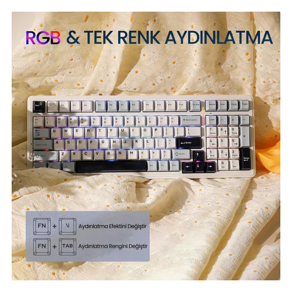 Aula F99 Lacivert RGB Reaper Switch Kablolu/Kablosuz Mekanik Oyuncu Klavyesi - Görsel 7