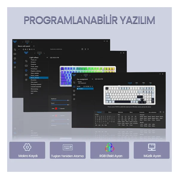 Aula F99 Lacivert RGB Reaper Switch Kablolu/Kablosuz Mekanik Oyuncu Klavyesi - Görsel 8