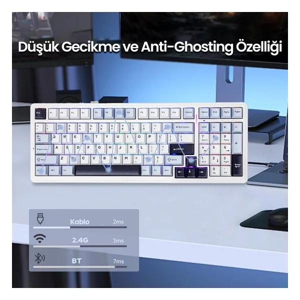 Aula F99 Lacivert RGB Reaper Switch Kablolu/Kablosuz Mekanik Oyuncu Klavyesi - Görsel 9
