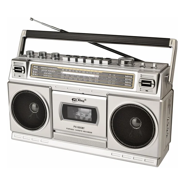 Coverzone Teleskopik Antenli Kaset Çalar Radyo - Am/Fm/Sw1-2 4 Bant, Bluetooth/USB/Tf Mp3 Müzik Çalar, Kayıt Özellikli, Kulaklık Girişli, 220v Veya 6v Pille Çalışma Cvr-555bt (Gri) - Görsel 6