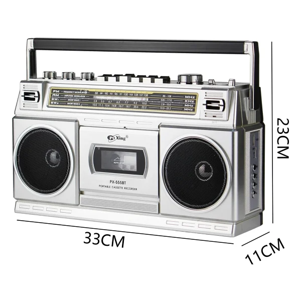 Coverzone Teleskopik Antenli Kaset Çalar Radyo - Am/Fm/Sw1-2 4 Bant, Bluetooth/USB/Tf Mp3 Müzik Çalar, Kayıt Özellikli, Kulaklık Girişli, 220v Veya 6v Pille Çalışma Cvr-555bt (Gri) - Görsel 2