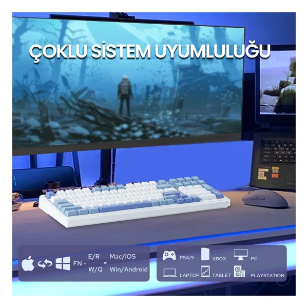 Aula F99 3 Modlu RGB Hot Swap Mekanik Reaper Switch Kablosuz Makrolu Klavye Mavi - Görsel 9