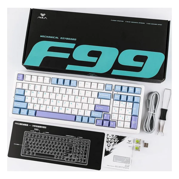 Aula F99 3 Modlu RGB Hot Swap Mekanik Reaper Switch Kablosuz Makrolu Klavye Mavi - Görsel 10