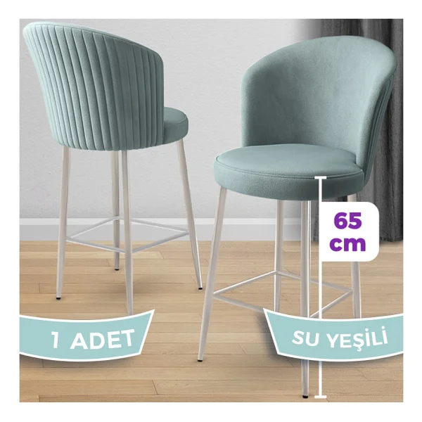 Canisa Alte Serisi 1 Adet Babyface Kumaş 65 Cm Krom Kaplama Ayaklı Bar Sandalyesi - Cappuccino - Görsel 9