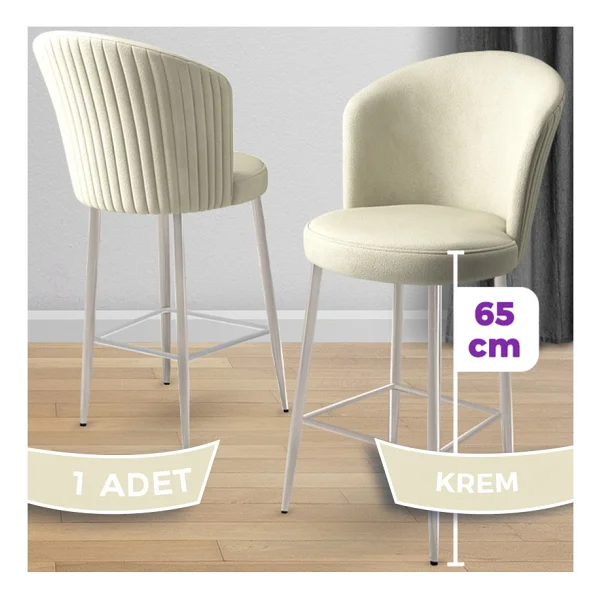 Canisa Alte Serisi 1 Adet Babyface Kumaş 65 Cm Krom Kaplama Ayaklı Bar Sandalyesi - Cappuccino - Görsel 10