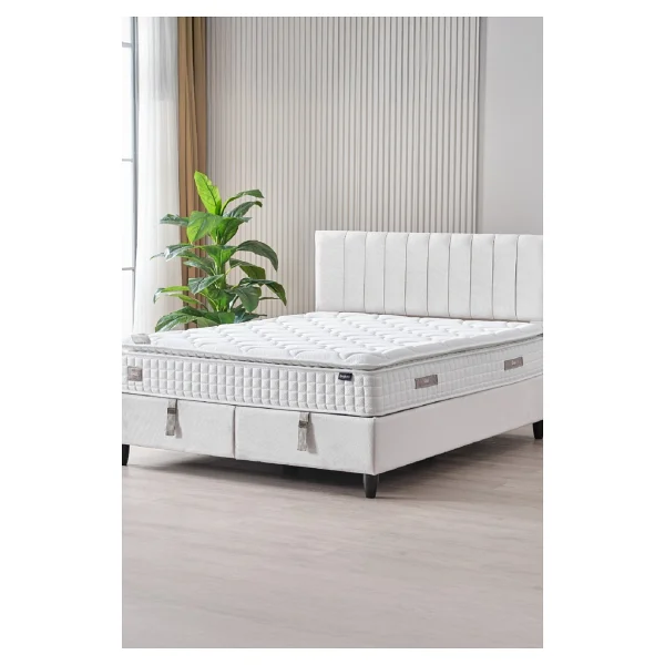 Cennet Yatak Zambak Çift Kişilik Sandıklı Baza Ve Başlık Takımı 2'li Set - Ekru - 140 X 190 Cm - Görsel 3