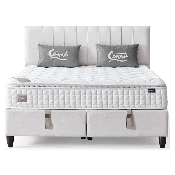 Cennet Yatak Zambak Çift Kişilik Sandıklı Baza Ve Başlık Takımı 2'li Set - Ekru - 140 X 190 Cm - Görsel 4
