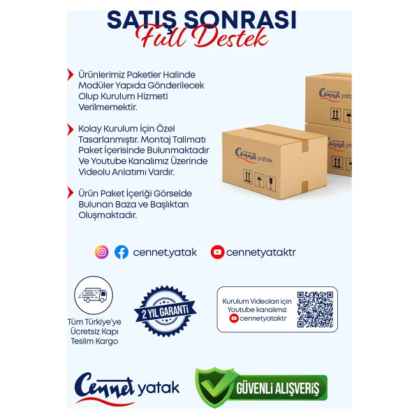 Cennet Yatak Zambak Çift Kişilik Sandıklı Baza Ve Başlık Takımı 2'li Set - Ekru - 140 X 190 Cm - Görsel 6