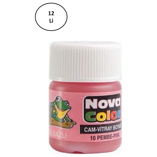 Nova Color Su Bazlı Cam Boya Şişe Pembe Renk 12'li - Görsel 2