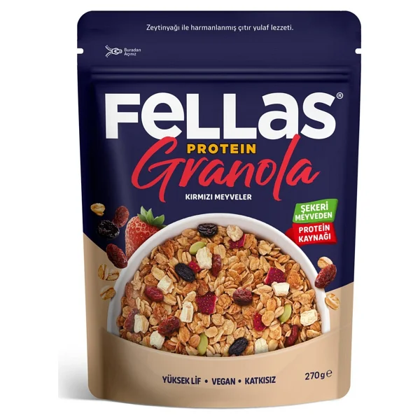 Fellas Vegan Protein Granola Kırmızı Meyveler 270 Gr X 6 Adet - Görsel 2