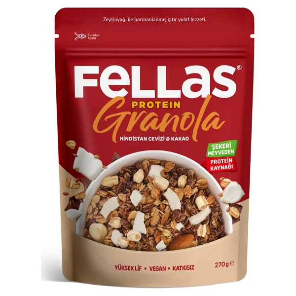 Fellas Vegan Protein Granola Hindistan Cevizi & Kakao 270 Gr X 6 Adet - Görsel 2