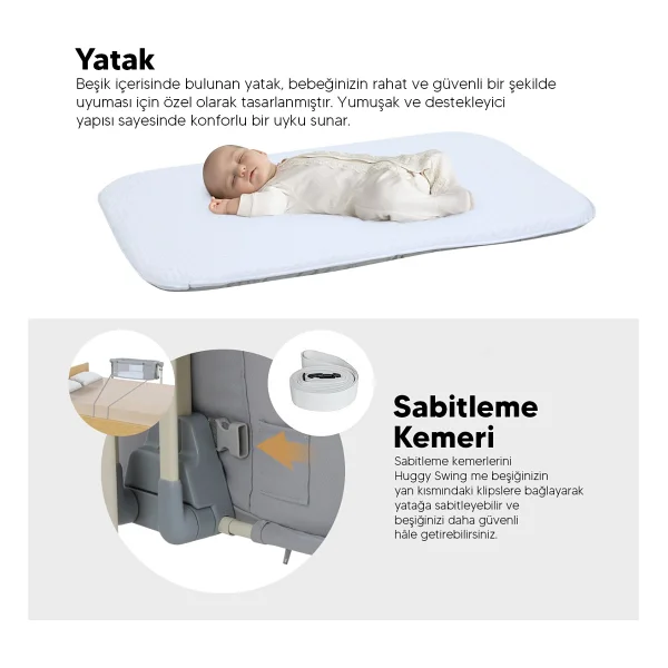 Huggy Swing Me Otomatik Sallanabilir Kumandalı Elektrikli Anne Yanı Beşik - Görsel 4