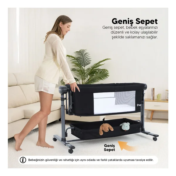 Huggy Swing Me Otomatik Sallanabilir Kumandalı Elektrikli Anne Yanı Beşik - Görsel 9