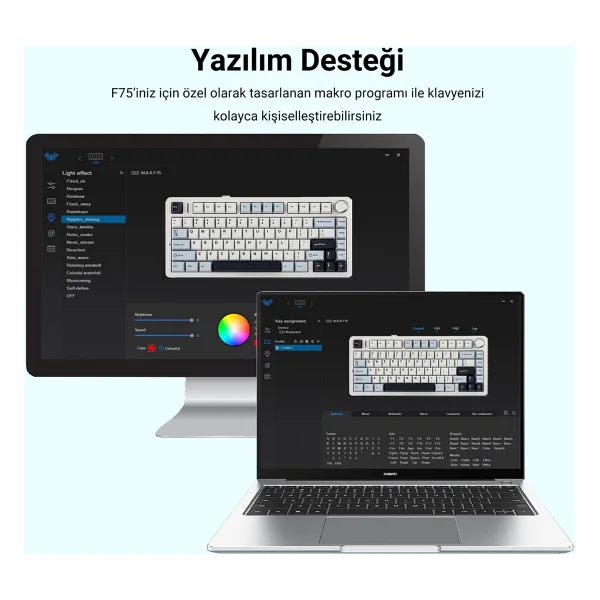 Aula F75 Lacivert RGB %75 Tkl Ice Vein Switch Kablolu/Kablosuz Mekanik Oyuncu Klavyesi - Görsel 9
