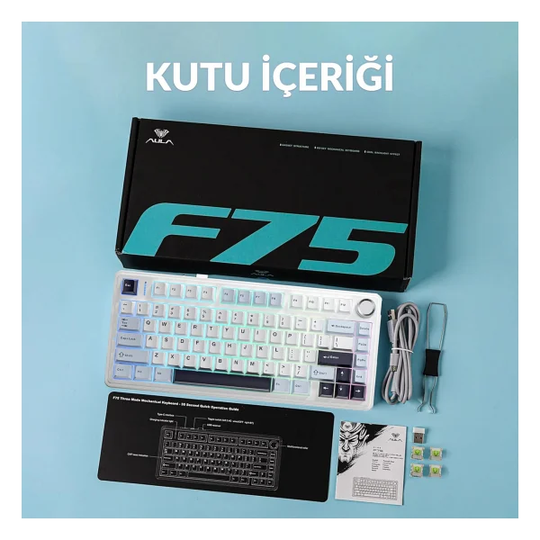 Aula F75 Lacivert RGB %75 Tkl Ice Vein Switch Kablolu/Kablosuz Mekanik Oyuncu Klavyesi - Görsel 10